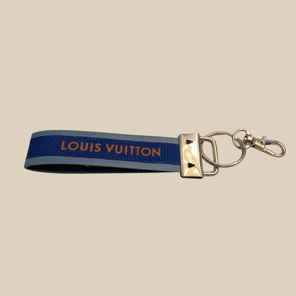 Louis Vuitton Ribbon Blue Keychain with Silver Hardware